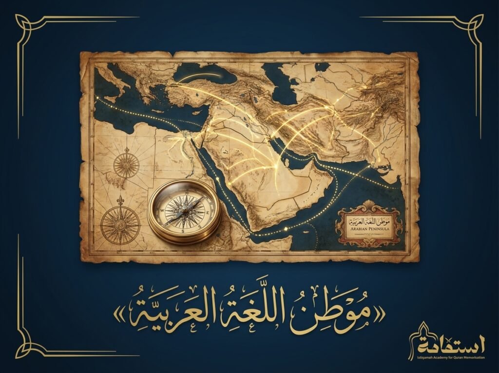 صورة تعبيرية عن موطن نشأة اللغة العربية — أكاديمية استقامة